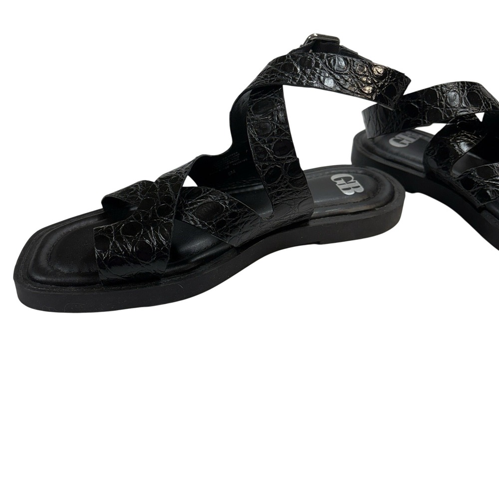 Gianni Bini Back-Stage Black Croc Embossed Leather Toe Ring Flat Sandals Size 8 - Picture 3 of 7